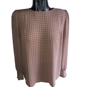Loft Brown and Cream Geometric Print Blouse S